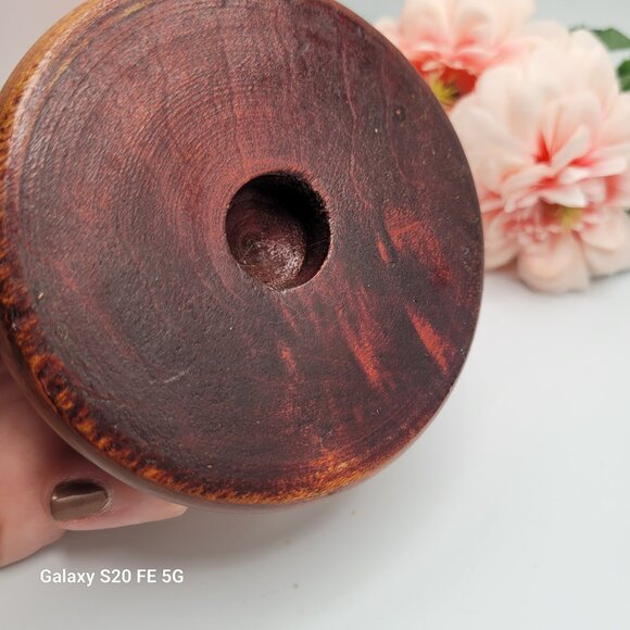 Vintage Pair Wood Turned Candleholders MCM Small Candlesticks - Picture 5 of 14